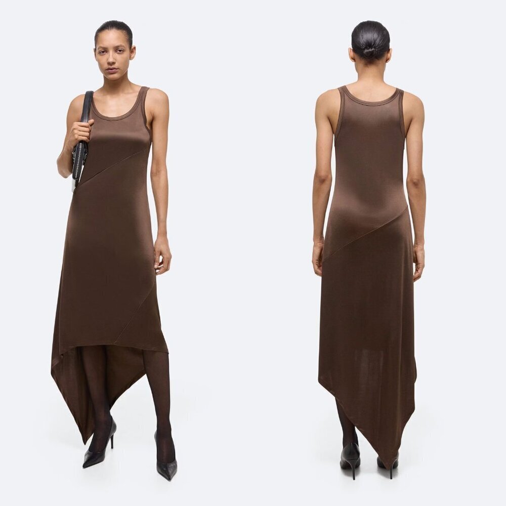 NWT New $450 Helmut Lang Jersey Scarf Hem Tank High Low Mushroom Dress Size L